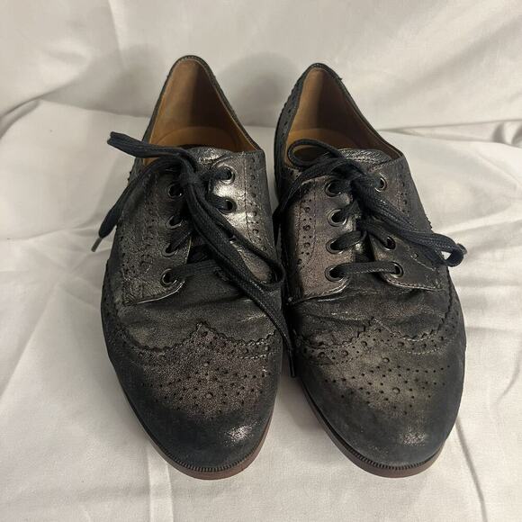 Earthies Santana Pewter Shoes Womens 8.5B Gray Leather Lace Up Wingtip Oxford - Picture 2 of 12